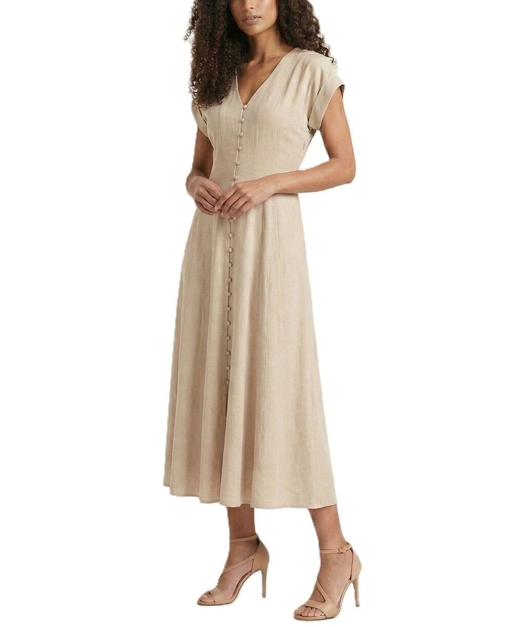 Taylor Women's Button-Front A-Line Dress Natural Size 8 3677